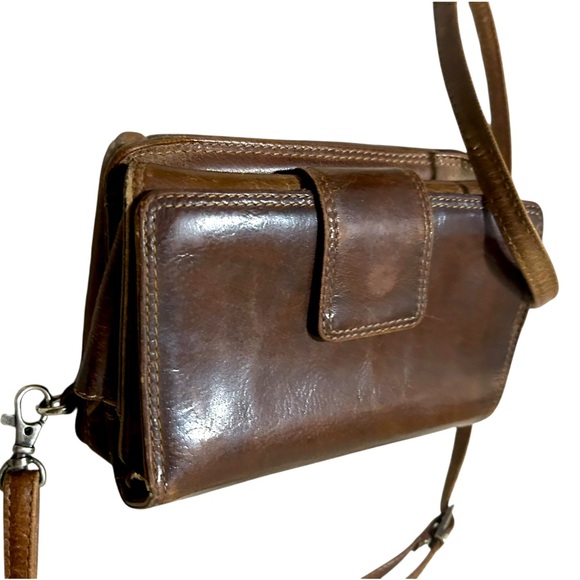 Adrian Klis crossbody wallet EUC Brown Leather Wallet with multiple billfolds - Picture 1 of 16